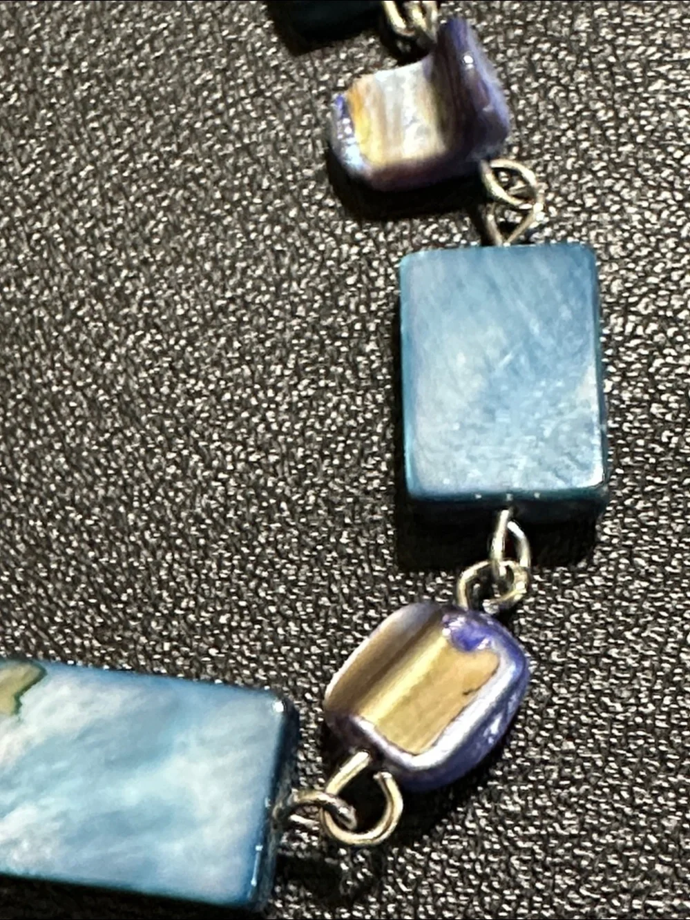 Rectangular Blue Shell & Purple Shell Chip Linked Eye Glass Holder Necklace